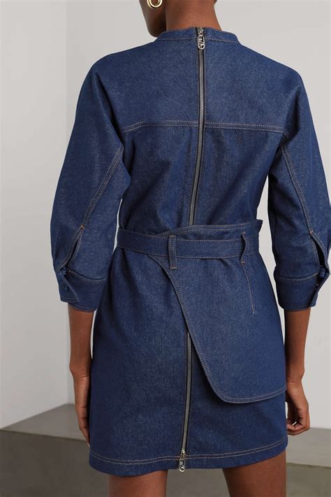 FENDI Abito belted topstitched denim mini dress 